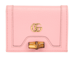 Gucci Diana Bamboo Card Case Wallet, Leather, Pink, 493075, B/DB, 2*